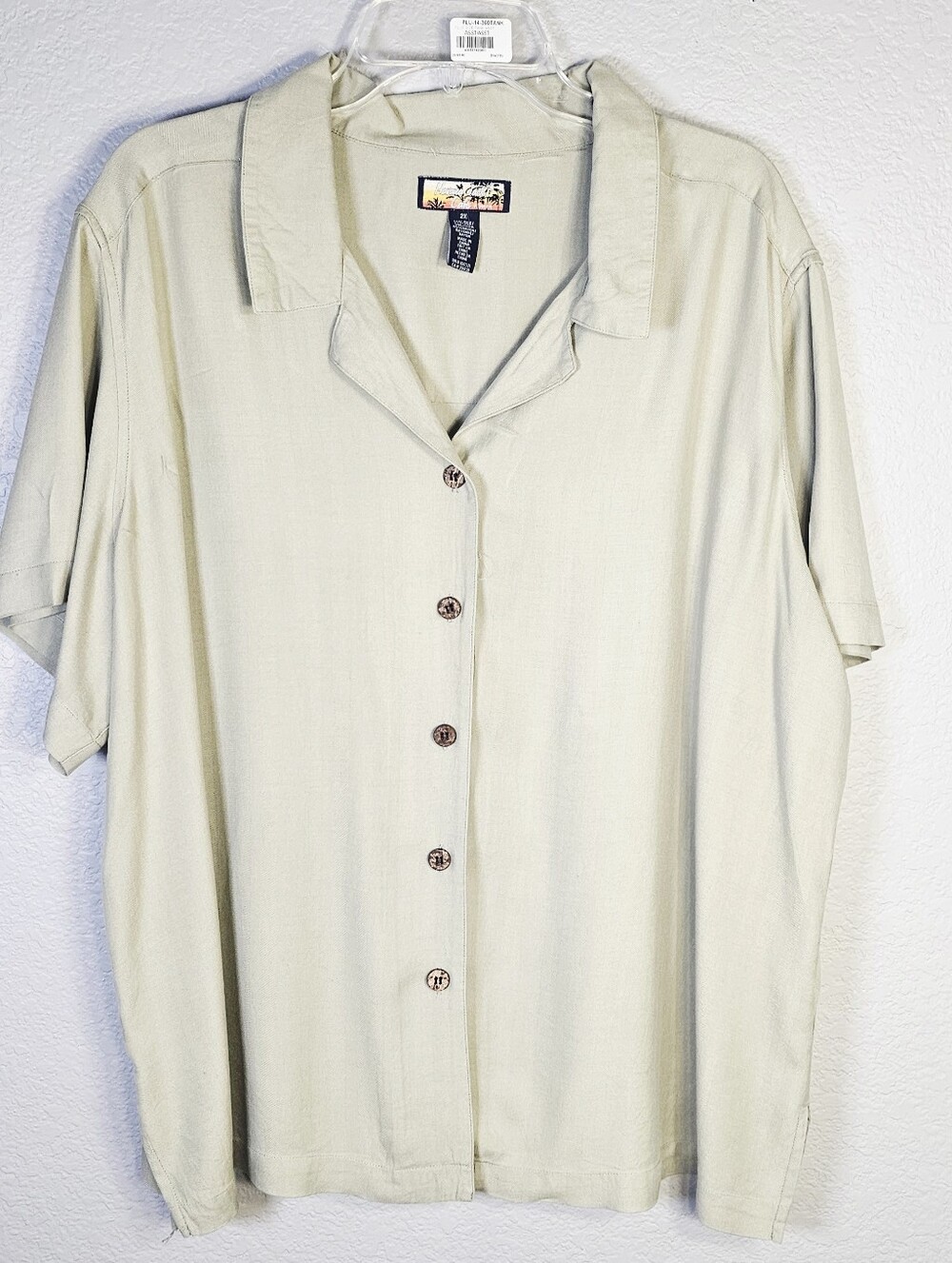 Havana Jack’s Cafe 2X Silk Rayon Moss Green Button Front Camp Shirt